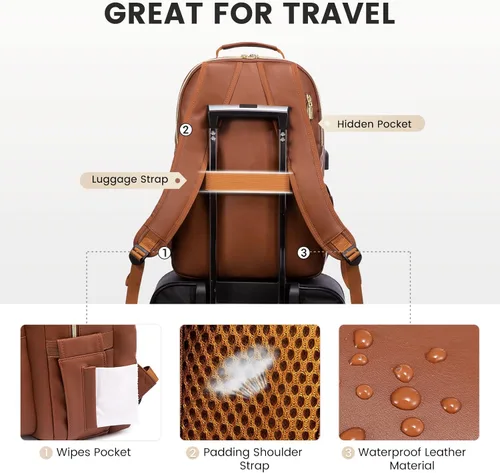 Miniatura 4 de LOVEVOOK Mochila de Viaje para Laptop Bolso para Mujeres Trabajo Negocios Bolsas de Computadora, 15,6 pulg.