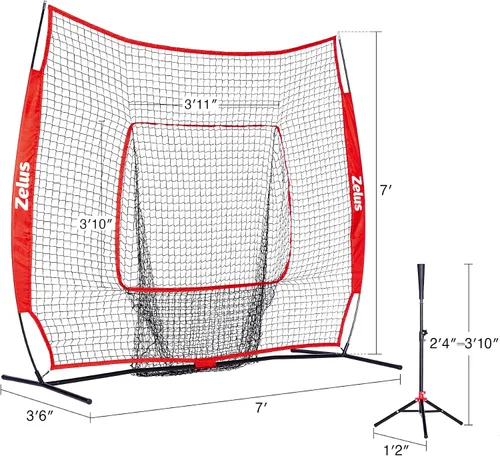 Miniatura 2 de ZELUS Red de béisbol de 7 x 7 pies, red de práctica de béisbol y sóftbol con tee, pelotas de béisbol y bolsa de transporte para batear y lanzar