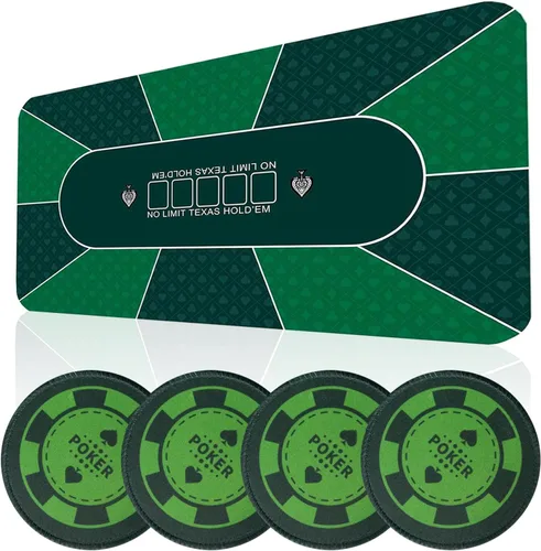Tapete de póquer impermeable con 4 posavasos, tapete de juego de casino antideslizante de 47 x 24 pulgadas para Texas Holdem, cubierta de mesa de