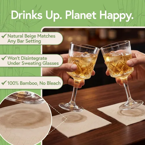 Miniatura 2 de Jenvita Servilletas de cóctel desechables 100% bambú (paquete de 50) 2 capas con certificación FSC Servilletas biodegradables para fiestas
