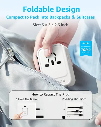 Miniatura 4 de Adaptador de viaje universal, adaptador de enchufe de viaje internacional con 2 puertos USB-C (GaN 65W) y 1 puerto USB-A, adaptador portátil todo