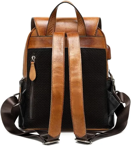 Miniatura 9 de Mochila de cuero para mujer, organizador retro de bronceado vegetal, bolso de cuero vintage en relieve tótem, naranja marrón, Bolso de hombro tótem