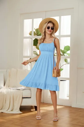 Miniatura 2 de GRACE KARIN Vestido floral con tirantes delgados para mujer, dobladillo con volantes, plisado, casual, vestido de verano, bohemio, vestido de playa