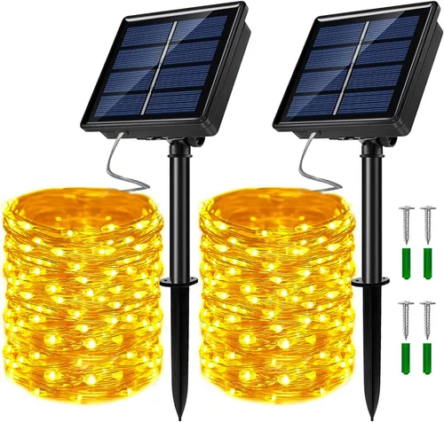 Guirnalda de luces LED con energía solar actualizada, 8 modos, resistente al agua, IP65, iluminación intermitente, para interior y exterior, Blanco