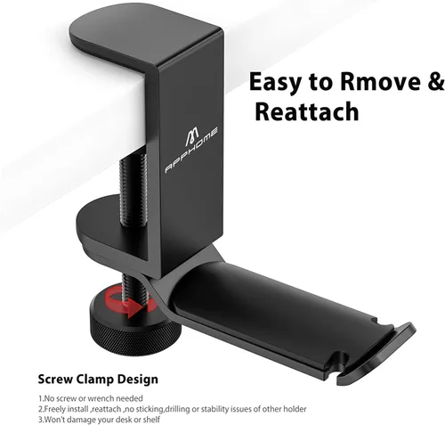 Miniatura 4 de Soporte de auriculares para debajo del escritorio, soporte de auriculares de aluminio giratorio de 360 grados para juegos de PC con organizador