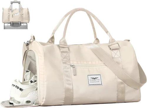 FIORETTO Bolsa de deporte para mujer con bolsillo para artículos húmedos y compartimento para zapatos, bolsa de lona deportiva durante la noche, fin