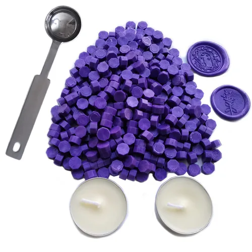 Miniatura 10 de Cuentas de cera de sellado, 350 cuentas de cera negra con 2 velas blancas y 1 cuchara para derretir cera, ideal para invitaciones de boda, paquetes
