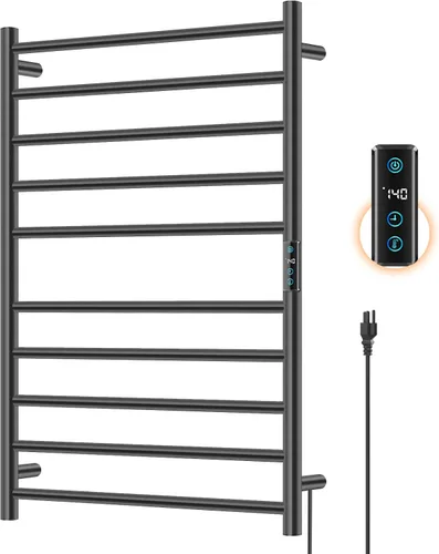 Miniatura 7 de Calentadores de toallas para baño, toallero eléctrico calentado montado en la pared, estante de almacenamiento caliente con temporizador integrado