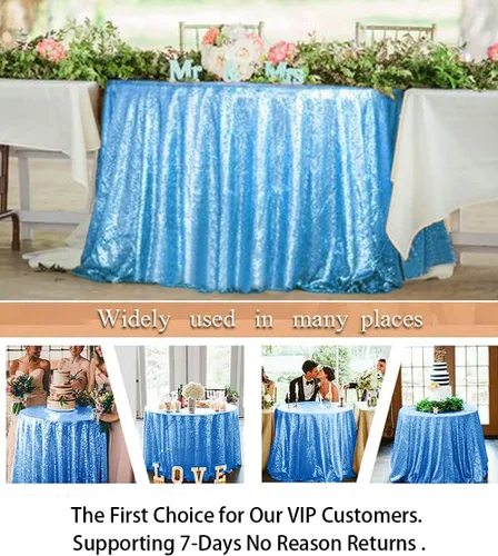 Miniatura 5 de ShiDianYi Mantel redondo de lentejuelas azul bebé de 72 pulgadas, mantel de lentejuelas con purpurina para pastel de postre con purpurina, mantel
