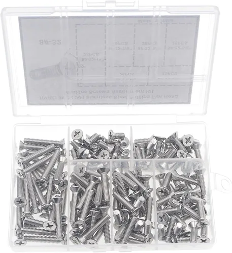 8#-32 304 Juego surtido de tornillos Phillips de acero inoxidable de cabeza plana para máquina (8#-32)
