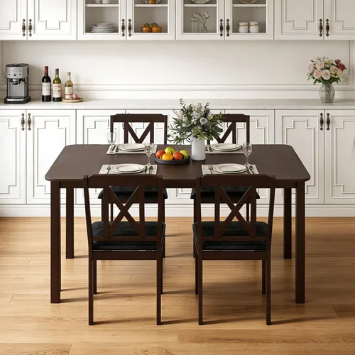 Miniatura 2 de Giantex Juego de mesa de comedor de 5 piezas para 4, mesa de cocina rectangular de 47 pulgadas y 4 sillas con patas de madera de goma, asiento