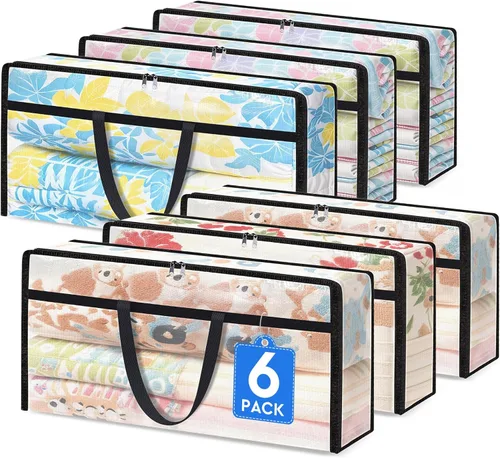 Miniatura 16 de TasticTotes Paquete de 6 bolsas de almacenamiento transparentes para edredón, ropa y ropa de cama, almacenamiento de mantas de plástico