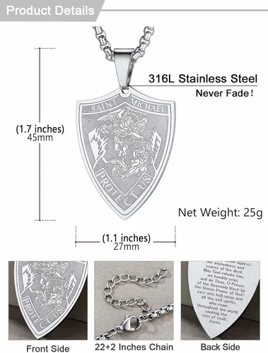 Miniatura 55 de U7 Saint Benedict/Michael Medal Necklace, 316L Stainless Steel Virgin Mary Necklace for Men Women, Bible Verse Protection Necklace Catholic