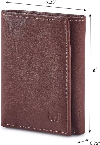 Miniatura 4 de Cartera de piel auténtica con triple pliegue para hombre, bolsillo frontal delgado, tarjeta de bloqueo RFID