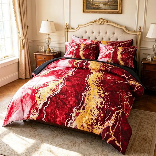 Miniatura 13 de PERFEMET Juego de edredón de 6 piezas tamaño Full, color oro aguamarina, ropa de cama en una bolsa, edredón de mármol acuarela con sábanas, suave