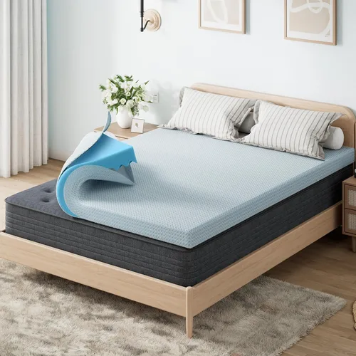 Miniatura 22 de OhGeni - Cubrecolchón de espuma viscoelástica de 2 pulgadas con funda, funda de cama suave con base antideslizante, mejorado con gel refrescante