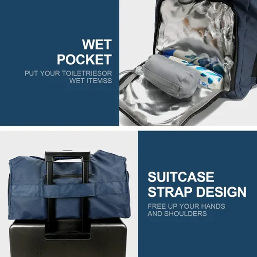 Miniatura 5 de Bolsa de gimnasio deportiva de 35 litros para hombres y mujeres, bolsa de viaje impermeable con compartimento para zapatos y bolsillo húmedo, bolsa
