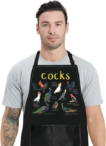 WZMPA Divertido delantal de cocina para mujeres y hombres, regalos para amantes de los pollos gallos cacatúas, pavos reales para hornear y cocinar