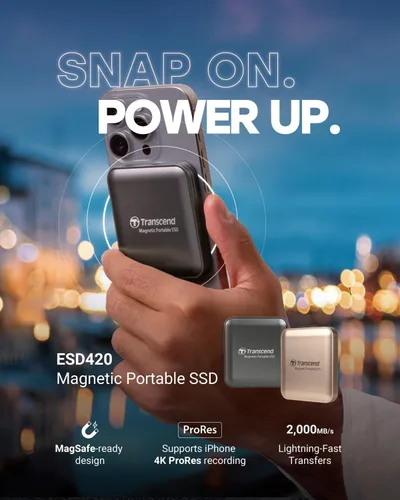 Miniatura 2 de Transcend ESD420 SSD externo magnético de 1 TB, hasta 2000 MB/s, compatible con Apple 4K ProRes HDR Record, MagSafe