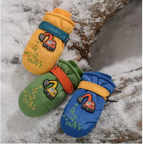 Miniatura 3 de Lindos guantes de esquí de dibujos animados para niños, guantes de nieve cálidos al viento con forro polar antideslizante, guantes deportivos