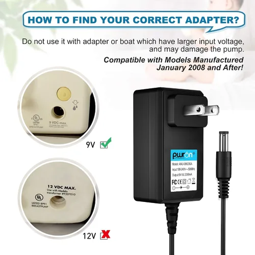 Miniatura 4 de Adaptador de CA a CC de 9 V para bomba Medela en estilo extractores de leche avanzados - Reemplazo para modelos #9207010 Cable de fuente