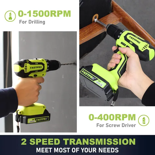 Miniatura 4 de FASTPRO Juego de taladro inalámbrico máximo de 20 V, kit de destornillador de taladro eléctrico de 3/8 pulgadas con batería de 1.5 Ah, cargador