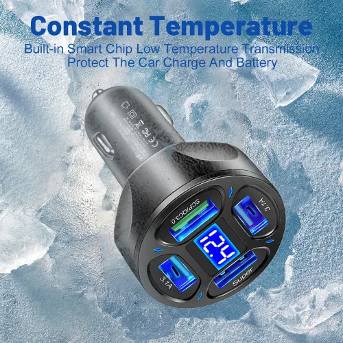 Miniatura 6 de Cargador de Coche, Cargador de Coche de 4 Puertos Rápido con Enchufe de Salida/Voltímetro LED/QC3.0/Puerto Súper, Cargador USB de Encendedor