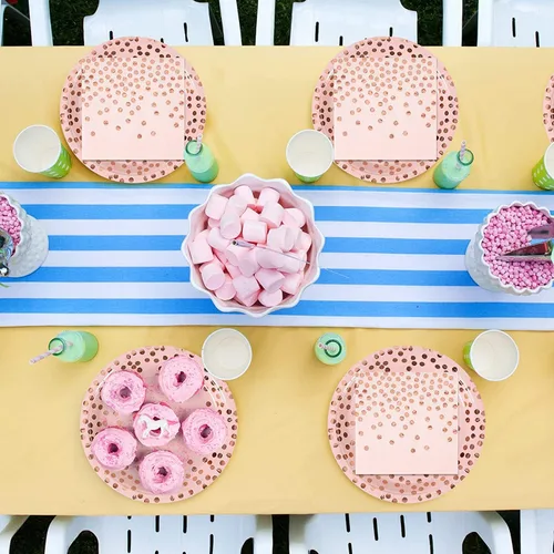 Miniatura 6 de Juego de platos y servilletas de papel rosa y oro rosa - 200 piezas - 100 platos de papel desechables de 7" y 100 servilletas de 6.5", suministros