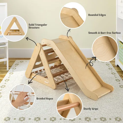 Miniatura 2 de GLACER Triángulo de escalada 4 en 1 con rampa, juego de juguetes de escalada con pared de cuerda, escalera de escalada y escalera de escalada
