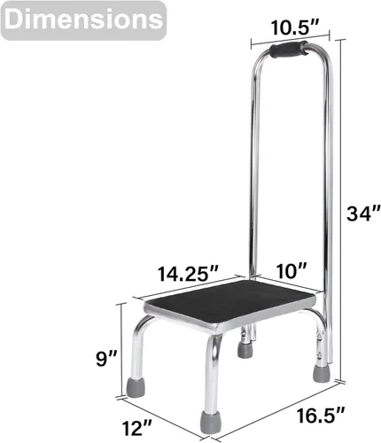 Miniatura 4 de Vaunn Taburete médico con asa y plataforma de goma antideslizante, taburete ligero y resistente para niños, adultos y personas mayores, cromado