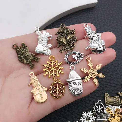 Miniatura 2 de WOCRAFT 100 piezas dijes de Navidad para hacer joyas, dijes surtidos para joyas, brazaletes y pulseras, dijes de metal mixtos a granel al por mayor