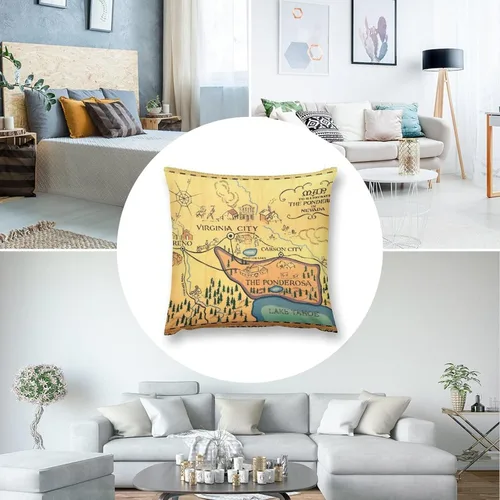 Miniatura 7 de Funda de almohada con diseño de mapa de la ponderosa de Bonanza, acogedora funda de almohada cuadrada, decoración del hogar para cama, sofá, sala