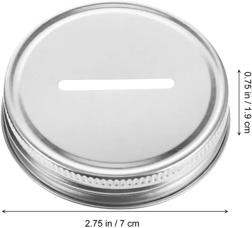 Miniatura 2 de Luxshiny 20 tapas para conservas, tapas de ranura para monedas para tarros de boca regular, tarros de ahorro de dinero, tapas ranuradas plateadas