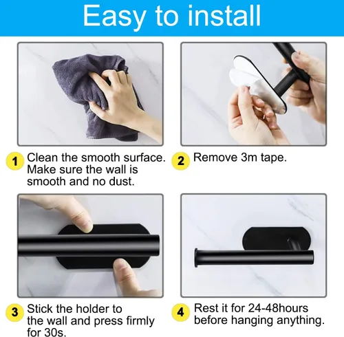 Miniatura 6 de DGWHYC Soporte autoadhesivo para papel higiénico, Soporte de papel higiénico negro mate a prueba de óxido de acero inoxidable 304 para baño, cocina