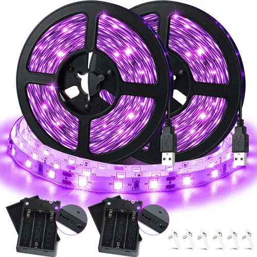 Tira de luz LED negra de 16.4 pies, funciona con USB y baterías, accesorio de tira de luz negra adhesiva para Halloween, decoración de fiesta de