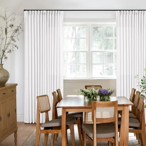 Miniatura 67 de Cortinas de lino natural con pliegues fruncidos de 120 pulgadas de largo para sala de estar, cortinas plisadas con ganchos y lengüeta trasera