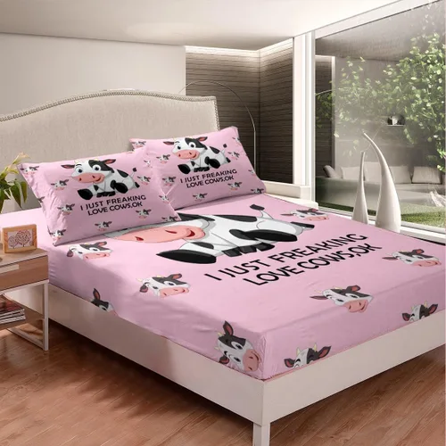 Miniatura 2 de jejeloiu Juego de sábanas de vaca, tamaño individual, para niños y niñas, lindo juego de sábanas de granja de vacas de granja, juego de sábanas
