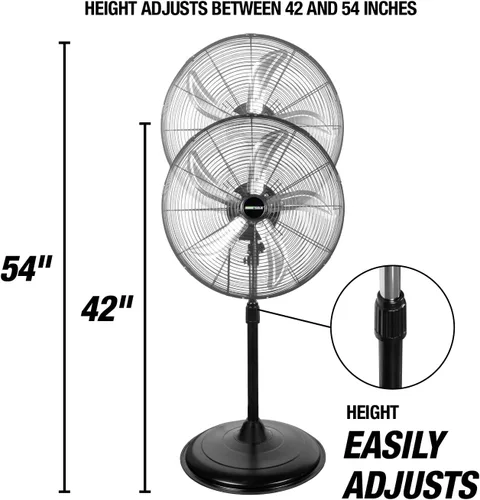 Miniatura 4 de OEMTOOLS OEM24871 - Ventilador de pedestal oscilante de 20 pulgadas, altura ajustable para garaje, tienda, gimnasio, almacén de flujo de aire