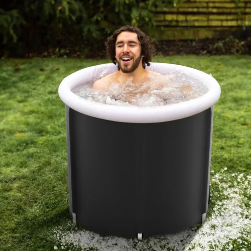 Miniatura 7 de Goplus Bañera de hielo inflable, bañera portátil de terapia de agua fría con cubierta, 6 varillas de soporte resistentes, inflador, bañera de remojo