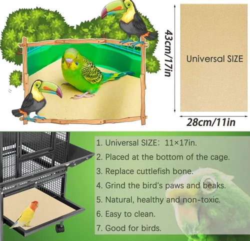 Miniatura 4 de Firdnyohs 25 piezas de papel de grava para jaula de pájaros, 11 x 17 pulgadas, papel de grava especial para jaula de pájaros en arena marina. Ideal