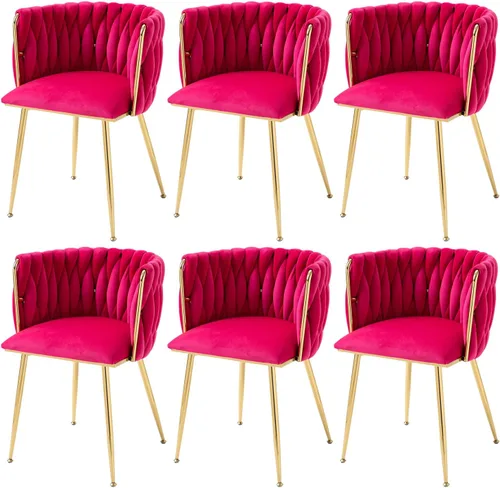 Miniatura 25 de Nrizc Juego de 2 sillas de comedor de terciopelo, sillas de comedor tapizadas tejidas con patas de metal dorado, sillas decorativas modernas