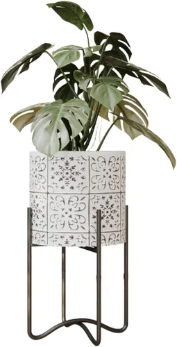 Miniatura 10 de EverNest Tristan - Maceta neutra de diseño bohemio blanco y negro con soporte Ambrose, macetas SelectBase para plantas