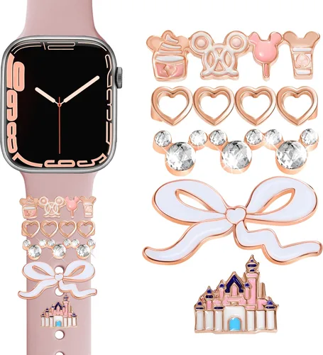 Miniatura 19 de JR.DM Dijes para correa de reloj con anillos decorativos brillantes, compatibles con Apple Watch de 1.575 pulgadas, 1.496 pulgadas, 1.614 pulgadas