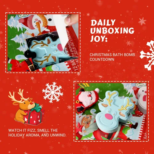 Miniatura 4 de Calendario de Adviento de Navidad 2025 Bombas de Baño Regalos para Niños - 12 PIEZAS Bombas de Baño de Burbujas Sorprendentes Adentro, Calendario