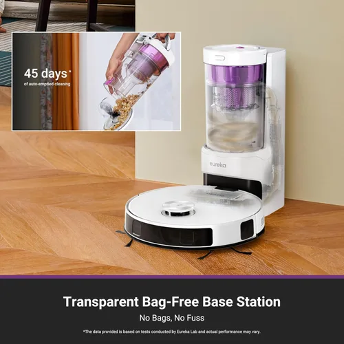 Miniatura 2 de Eureka E20 Plus Robot Aspirador y Fregona Combo, Robot Aspirador con Estación de Vaciado Automático sin Bolsa, Capacidad de 45 Días, Succión de 8000