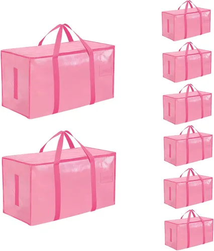 Miniatura 53 de Paquete de 4 bolsas de mudanza extra grandes y resistentes, bolsas de almacenamiento impermeables con asas y cremalleras, plegables para dormitorio
