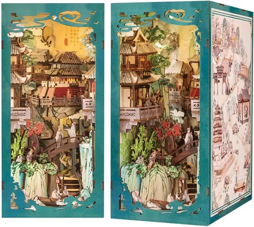 Miniatura 16 de Fsolis Kit de rincón de libros – Kit de casa en miniatura para adultos, estantería 3D rompecabezas de madera Booknook Music Librero Diorama regalos