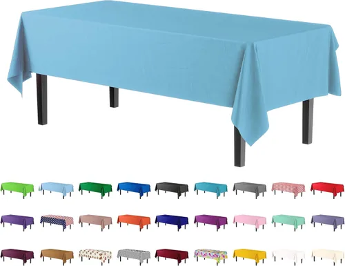 Miniatura 28 de Party Solids Paquete de 4 manteles de plástico color azul aguamarina, 54 x 108 pulgadas, mantel desechable para fiestas y pícnics