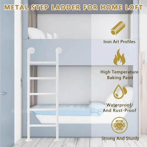 Miniatura 6 de Escalera blanca para litera para cama alta, escalera de hierro forjado para el ático, escalera de metal montada en la pared con kit para el hogar