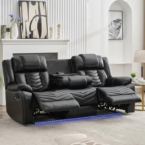 Miniatura 10 de Sofá reclinable manual con altavoces de graves para sala de estar, sofá biplaza reclinable eléctrico de cuero con luces LED, reclinables dobles, 2